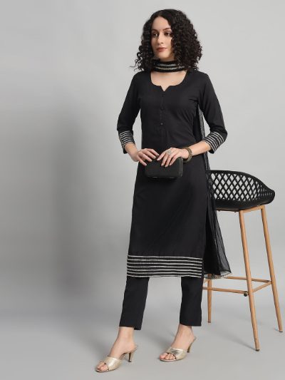 Adaa Bazaar Women's Readymade Suit (black) with Dupatta