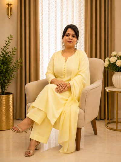 Adaa Bazaar Women's Readymade Cotton Suit (light Yellow) with Dupatta