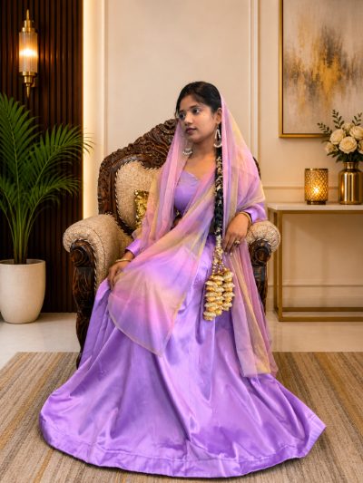 Adaa Bazaar Women's Readymade Lavender Colour Lehenga with Dupatta