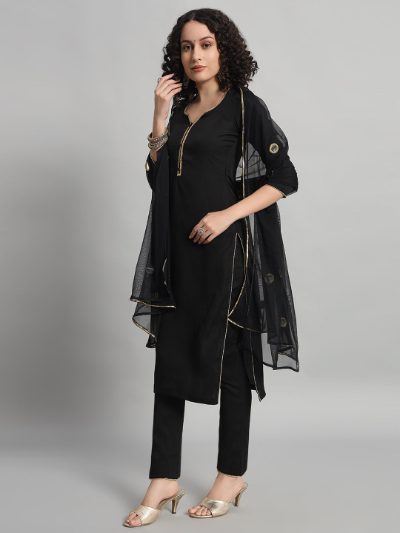 Adaa Bazaar Women's Readymade Suit (black) with Dupatta