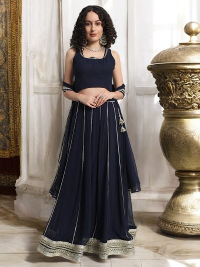 Adaa Bazaar Women's Readymade Black Lehenga with Choli & Dupatta