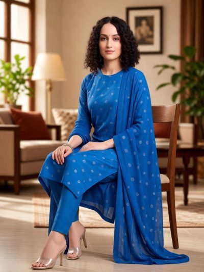 Adaa Bazaar Women's Sky Blue Printed Silk Suits with Dupatta
