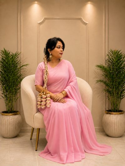 Adaa Bazaar Women's Ready to Wear Georgette Partywear Silk Saree with Designer Blouse
