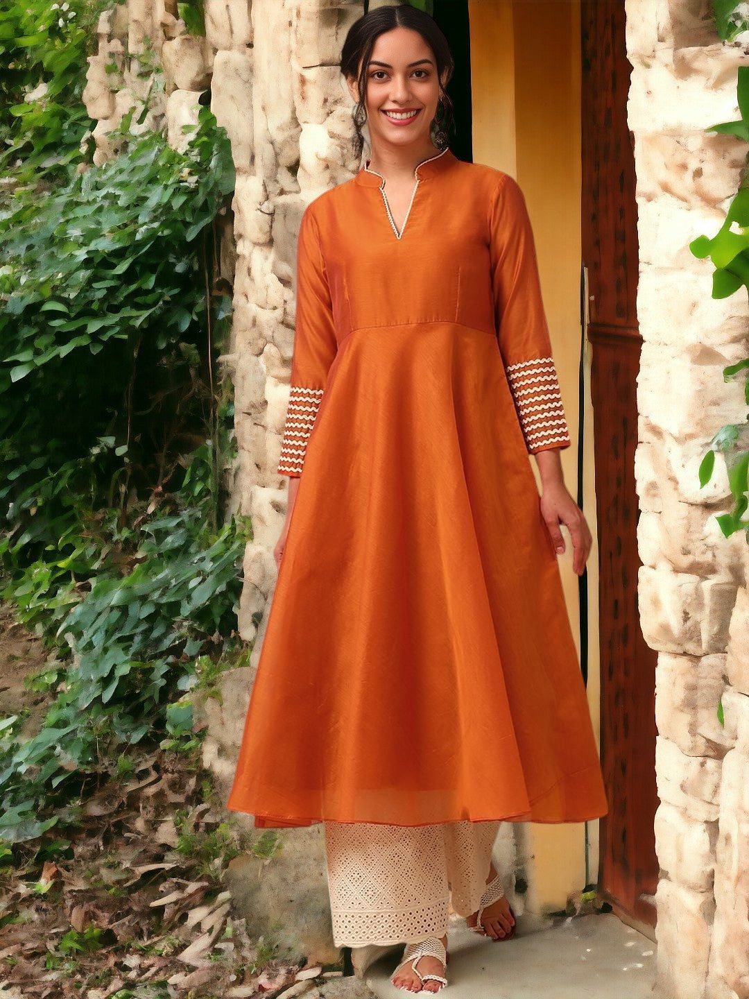 Adaa Bazaar Women's Anarkali Kurta Collar Neck with Lace