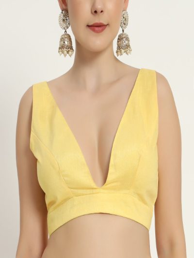 Adaa Bazaar Women's Readymade Yellow Blouse with Cut Sleeves