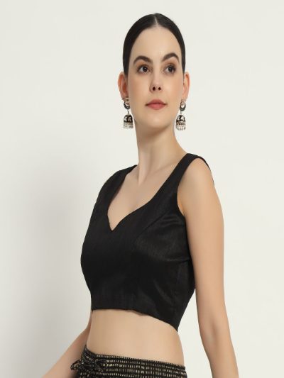 Adaa Bazaar Women's Readymade Black Blouse with Cut Sleeves