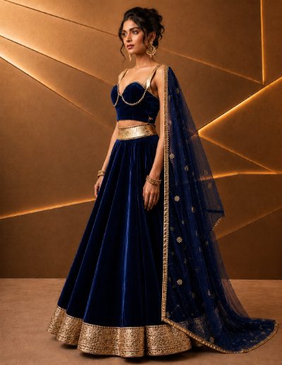 Adaa Bazaar Women’s Designer Velvet Lehenga Choli Set with Dupatta