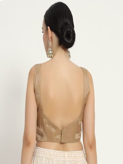 Adaa Bazaar Women's Readymade Golden V Neckline with Cut Sleeves