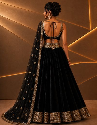 Adaa Bazaar Women’s Designer Velvet Lehenga Choli Set with Dupatta