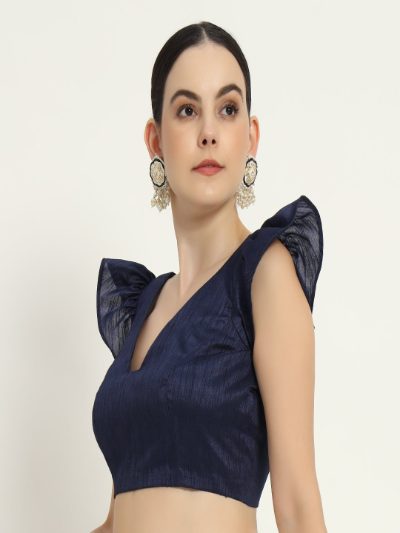 Adaa Bazaar Women's Readymade Blue Blouse with Sleeves