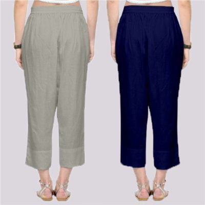 Adaa Bazaar Women's Combo of 2 Rayon Ankle Length Pant Gray and Blue
