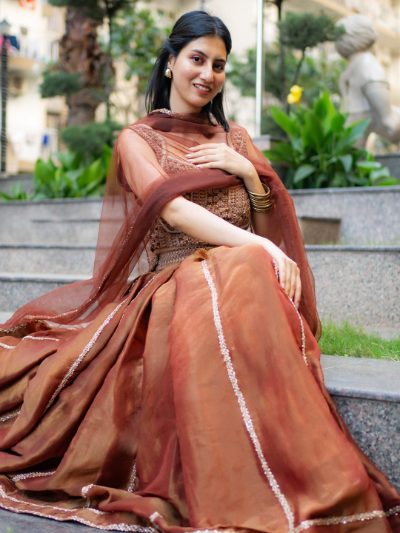 Adaa Bazaar Women's Readymade Wine Lehenga with Choli & Dupatta
