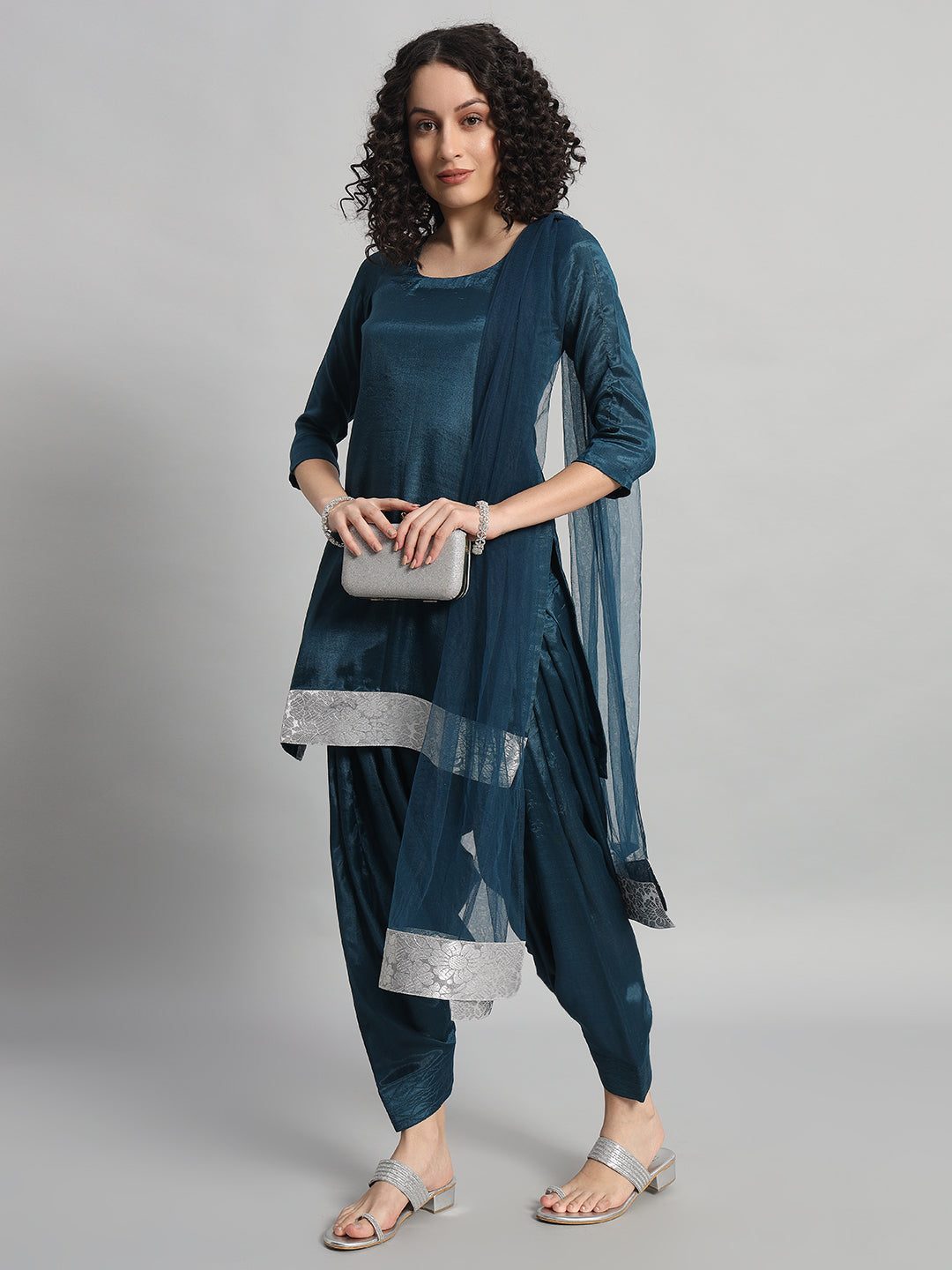 Adaa Bazaar Women's Readymade Patiala Suit (Navy Blue) with Dupatta