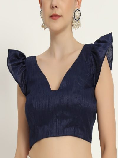 Adaa Bazaar Women's Readymade Blue Blouse with Sleeves