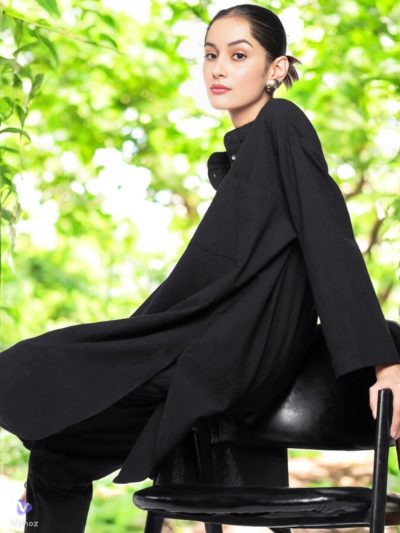 Adaa Bazaar Women's Black Long Sleeves with Smart Cut Straight Kurta with Tonal Solid Bottom