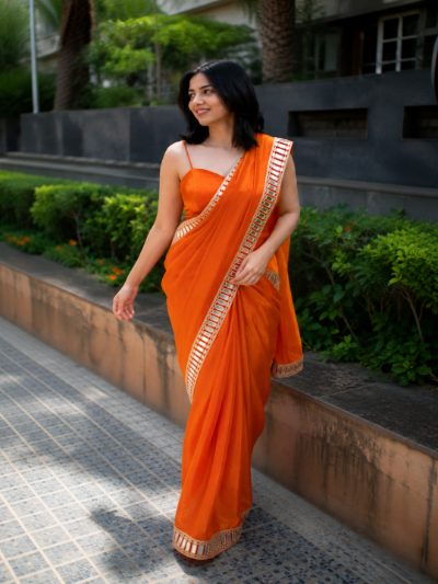 Adaa Bazaar Women's Partywear Silk Saree with Real Mirror Work Border & Designer Blouse