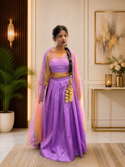 Adaa Bazaar Women's Readymade Lavender Colour Lehenga with Dupatta