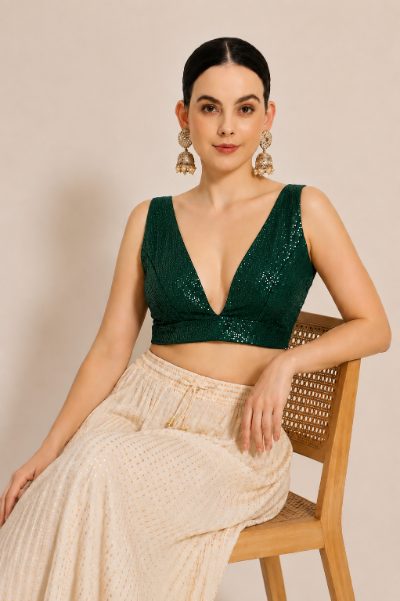 Adaa Bazaar Sequins Party Wear Cut Sleeves Stitched Blouse