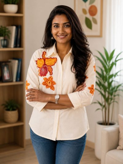 Women Embroidered Shirts Perfect for Casual and Formal Wear in Cotton Fabric