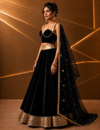 Adaa Bazaar Women’s Designer Velvet Lehenga Choli Set with Dupatta
