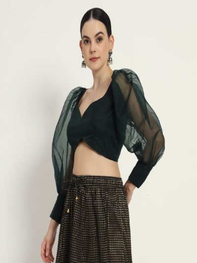 Adaa Bazaar Women's Readymade Green Blouse with Full Sleeves