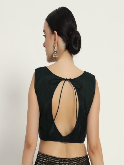 Adaa Bazaar Women's Readymade Bottle Green Blouse with Cut Sleeves
