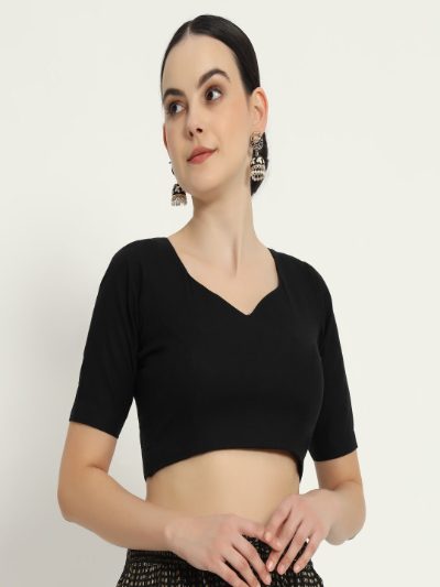 Adaa Bazaar Women's Readymade Black Blouse with Half Sleeves