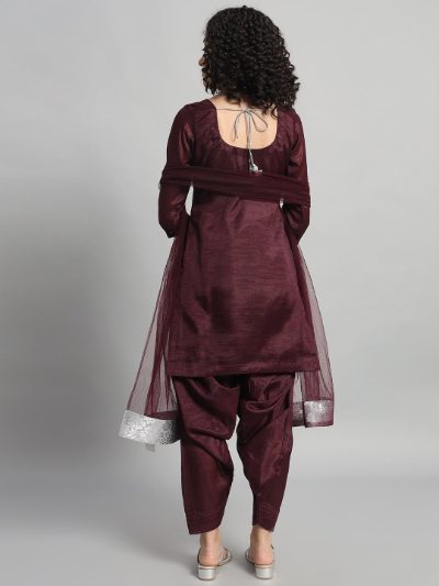 Adaa Bazaar Women's Readymade Patiala Suit (wine) with Dupatta