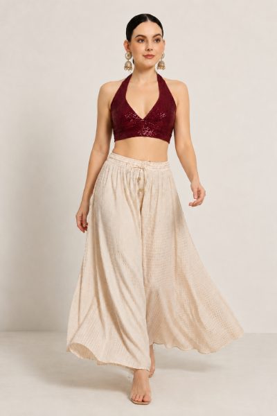 Adaa Bazaar Sequins Party Wear Cut Sleeves Stitched Halter Neck Blouse