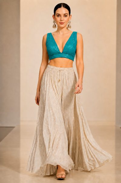 Adaa Bazaar Sequins Party Wear Cut Sleeves Stitched Blouse