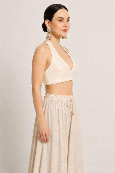 Adaa Bazaar Sequins Party Wear Cut Sleeves Stitched Halter Neck Blouse