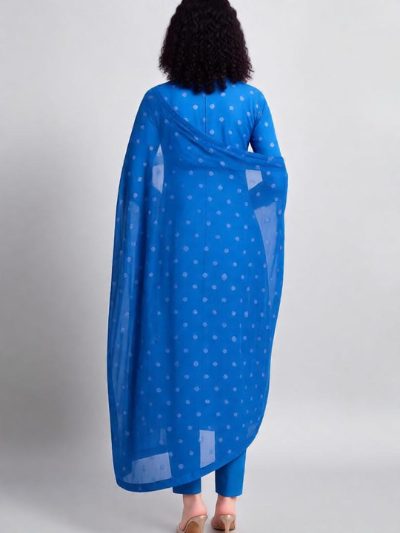 Adaa Bazaar Women's Sky Blue Printed Silk Suits with Dupatta