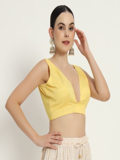 Adaa Bazaar Women's Readymade Yellow Blouse with Cut Sleeves