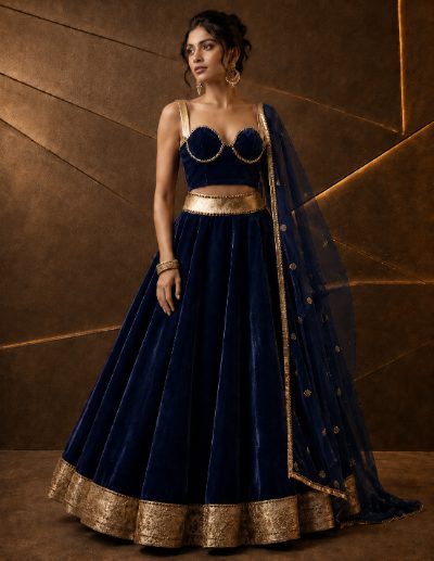 Adaa Bazaar Women’s Designer Velvet Lehenga Choli Set with Dupatta
