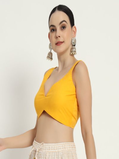 Adaa Bazaar Women's Readymade Yellow Blouse with Cut Sleeves