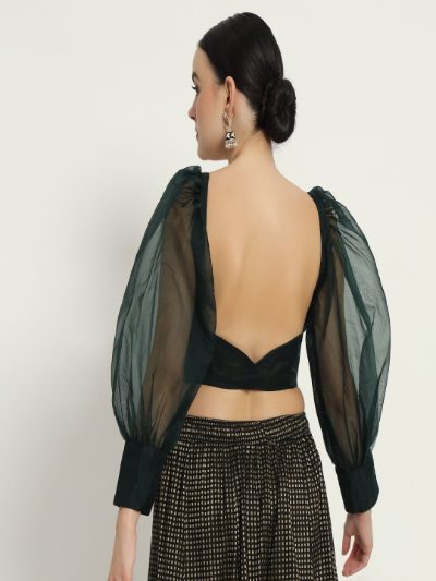 Adaa Bazaar Women's Readymade Green Blouse with Full Sleeves
