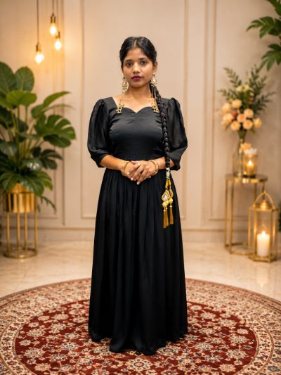 Adaa Bazaar Women's Anarkali Black Suit with Dupatta