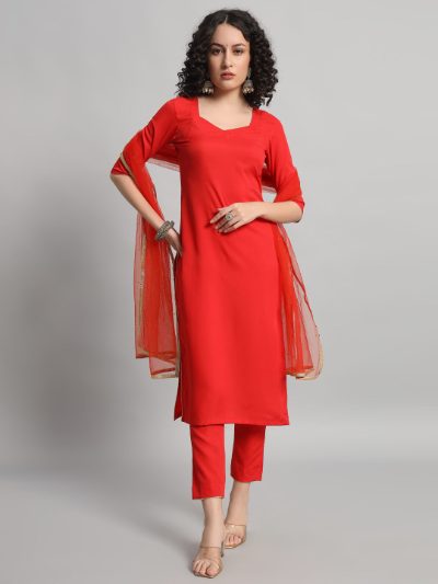 Adaa Bazaar Women's Readymade Suit (orange) with Dupatta