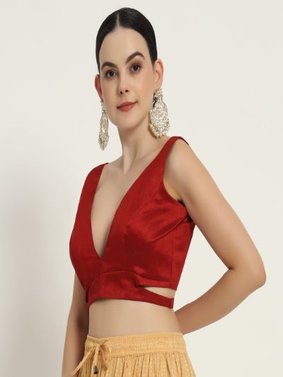 Adaa Bazaar Women's Readymade Red Blouse with Cut Sleeves