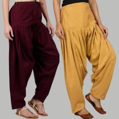 Adaa Bazaar Women's Cotton Patiala Salwar Maroon-And-Beige