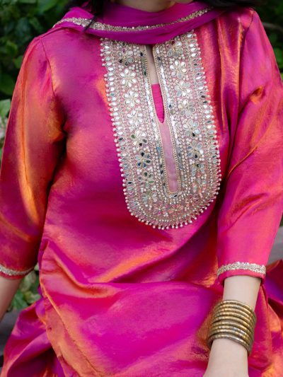 Adaa Bazaar Women's Pink Sequin and Mirror Work Suits with Dupatta