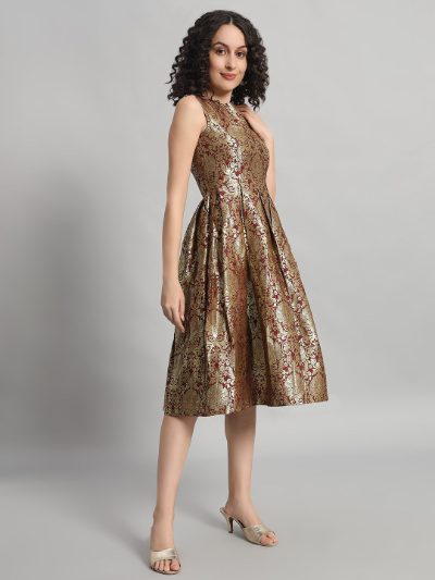 Adaa Bazaar Women's Midi Dress Maroon Colour