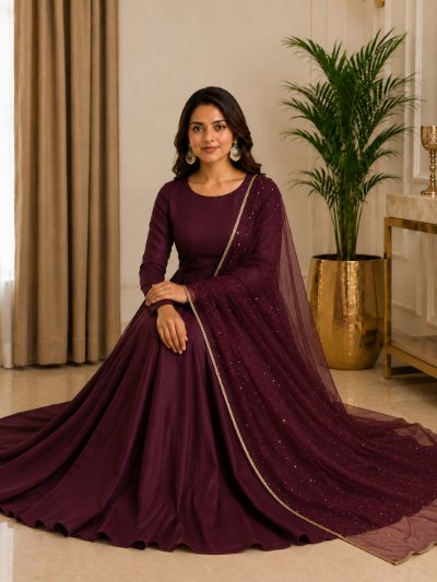 Adaa Bazaar Women's Anarkali Suit (wine ) with Dupatta