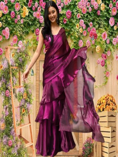 Adaa Bazaar Women's Indo-Western Ready to Wear Saree with Stitched Blouse