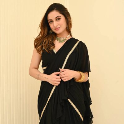 Adaa Bazaar Women's Black Georgette Draped Saree with Stitched Blouse