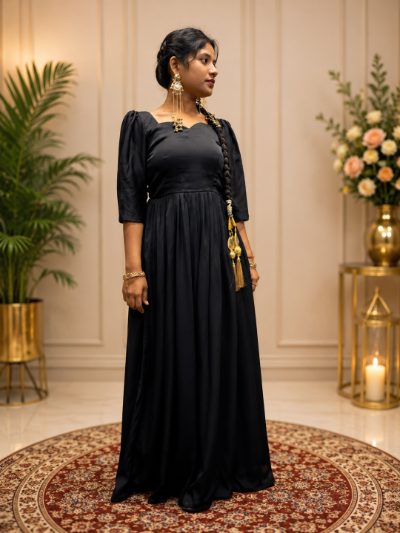 Adaa Bazaar Women's Anarkali Black Suit with Dupatta