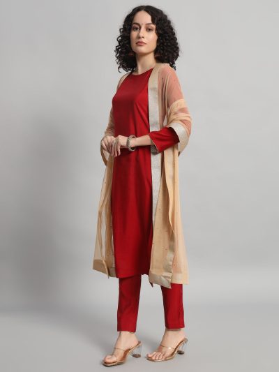 Adaa Bazaar Women's Readymade Suit (red) with Dupatta