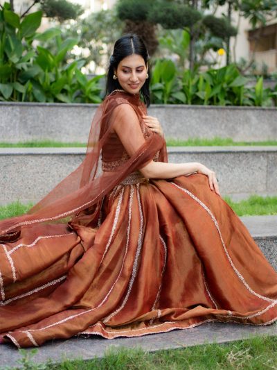 Adaa Bazaar Women's Readymade Wine Lehenga with Choli & Dupatta