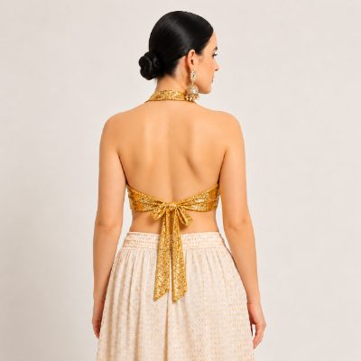 Adaa Bazaar Sequins Party Wear Cut Sleeves Stitched Halter Neck Blouse