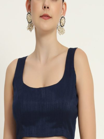 Adaa Bazaar Women's Readymade Blue Blouse with Cut Sleeves
